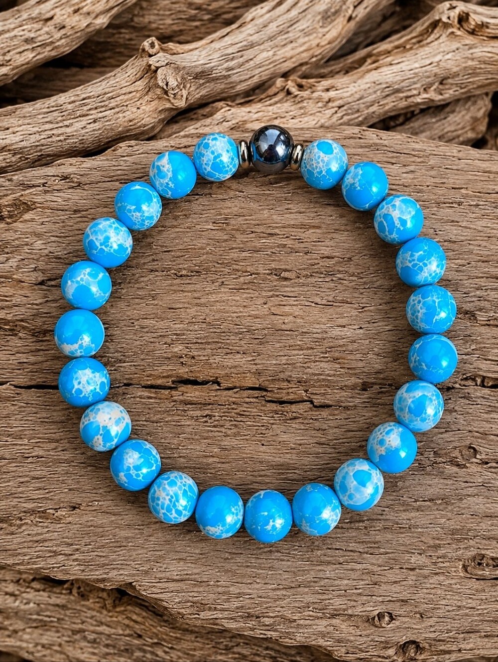 Sea Sediment Jasper Beaded Stretch Bracelet | Hand Crafted | Blue